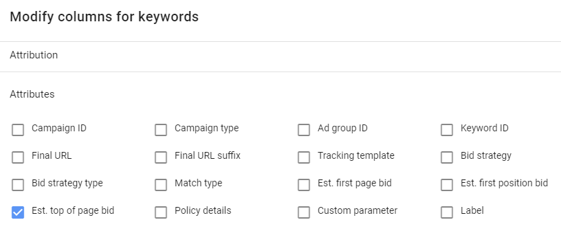 Modify Columns for Keywords