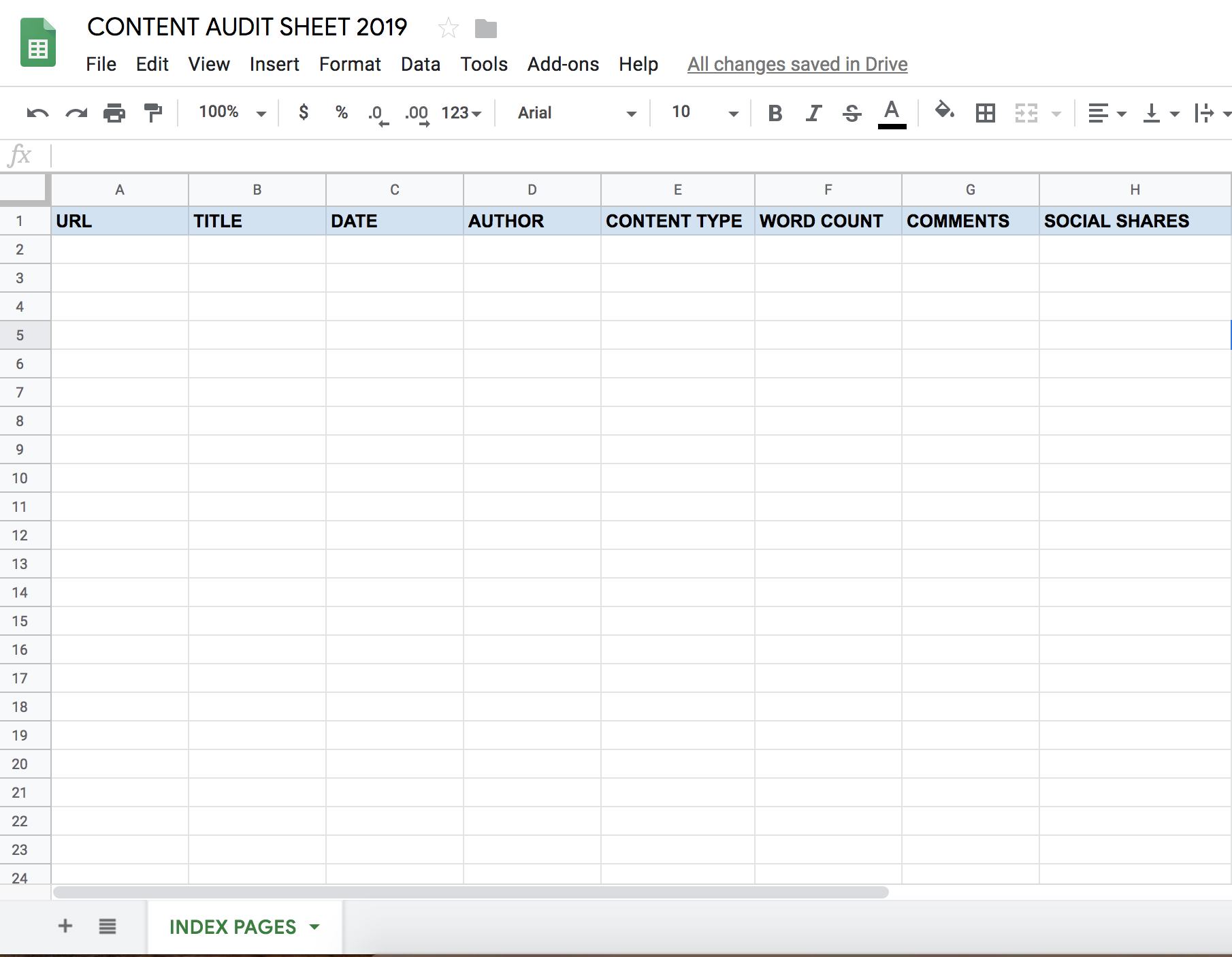 Content Audit Spread Sheet